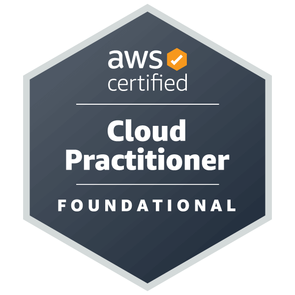 Amazon Web Services AWS Certified Cloud Practitioner certification badge